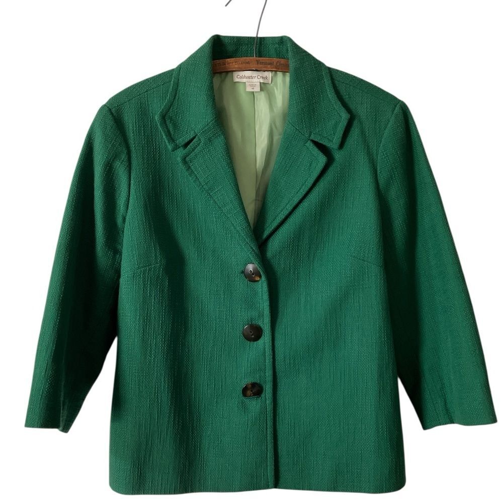 Coldwater Creek Kelly Green Cotton Blazer Size 12 Spring St Patrick’s Day
